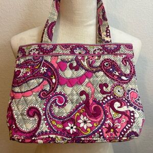 Vera Bradley Pink and Gray Paisley Zippered Shoulder Bag